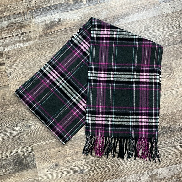 Coach Scarf Wool Cashmere Multi Color Plaid Tartan Fringed OS Classic Preppy - Picture 4 of 11